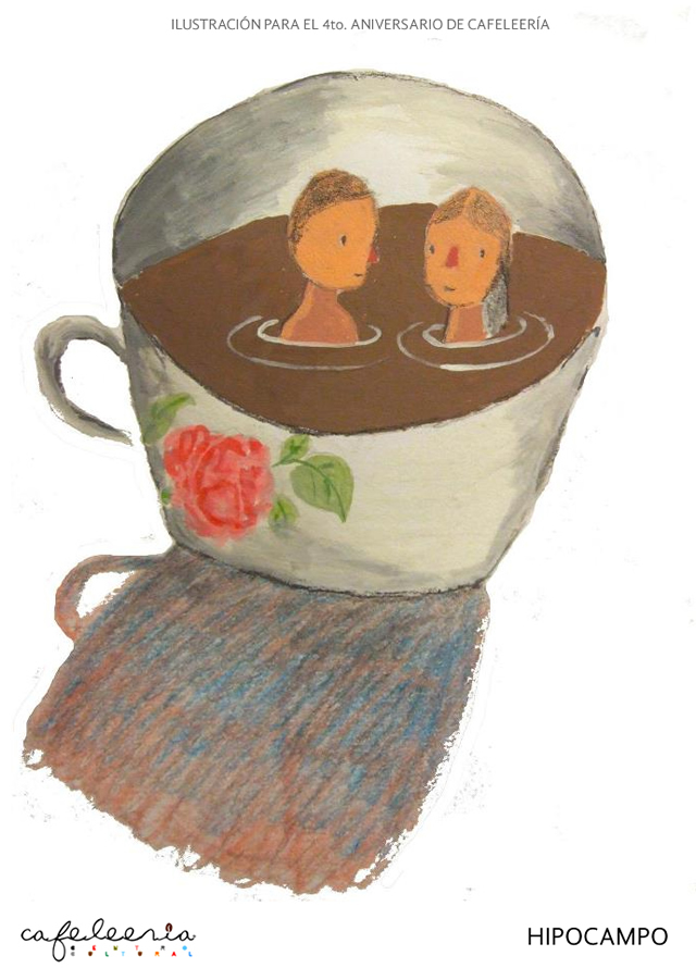 Ilustración para el 4to. Aniversario de Cafeleería por Hipocampo + dehipocampo.tumblr.com